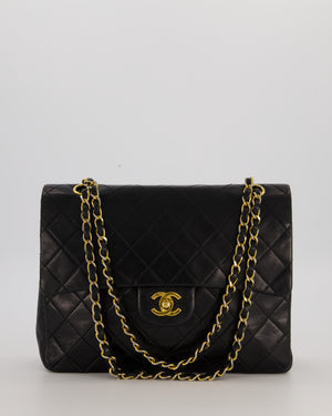 *AMAZING CONDITION* Chanel Black Square Vintage Medium Classic Double Flap Bag in Lambskin Leather with 24K Gold Hardware