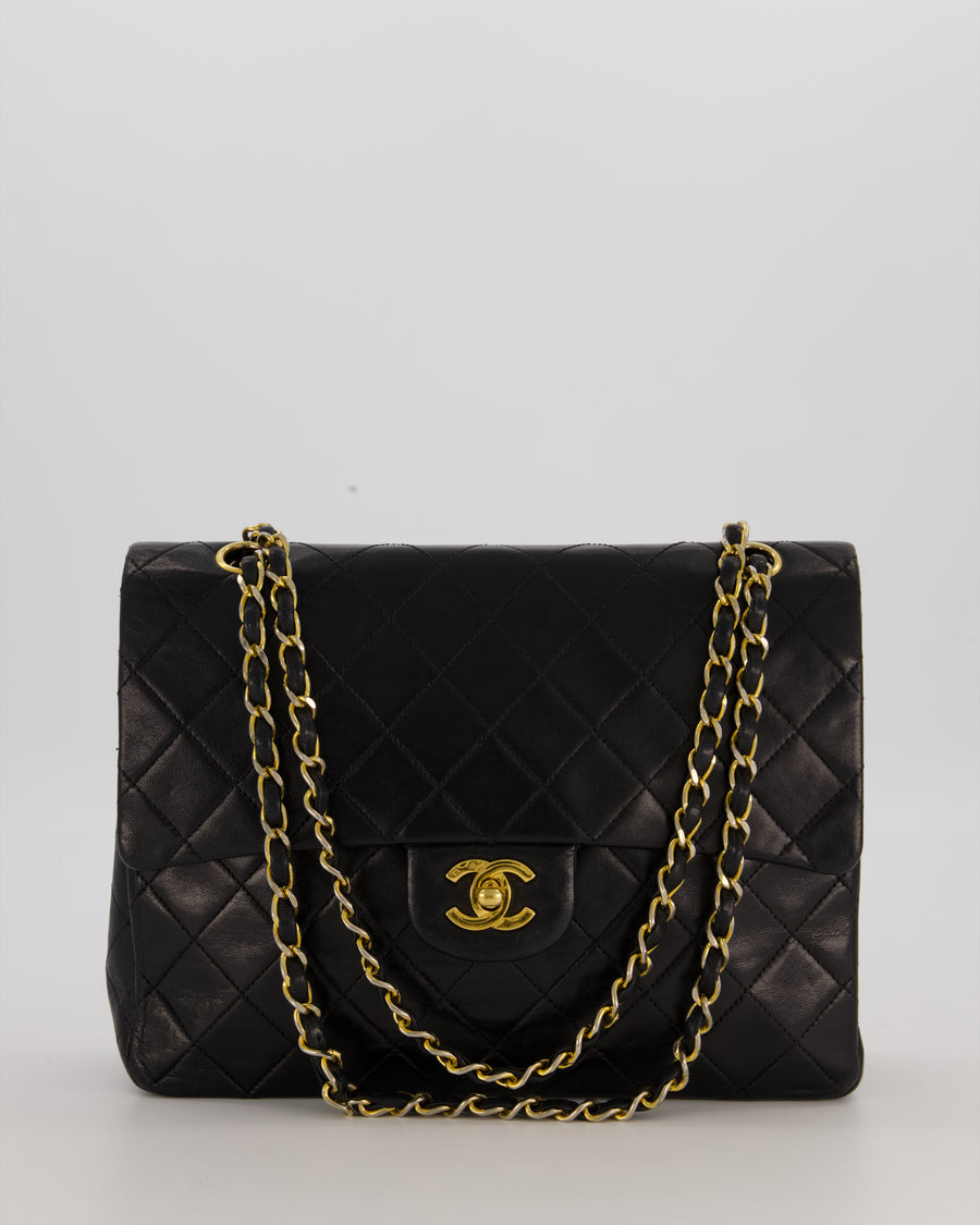 *AMAZING CONDITION* Chanel Black Square Vintage Medium Classic Double Flap Bag in Lambskin Leather with 24K Gold Hardware