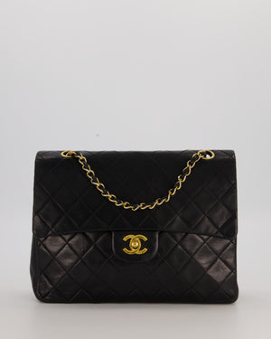 *AMAZING CONDITION* Chanel Black Square Vintage Medium Classic Double Flap Bag in Lambskin Leather with 24K Gold Hardware