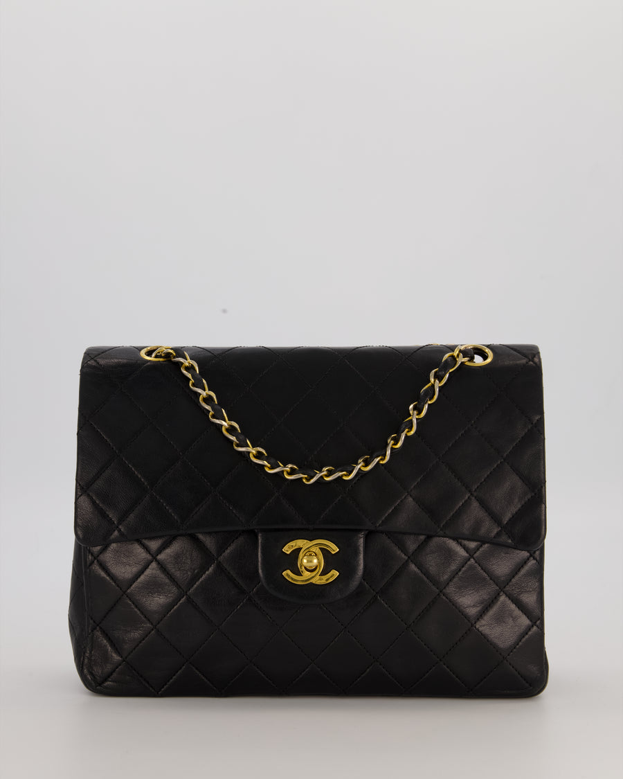 *AMAZING CONDITION* Chanel Black Square Vintage Medium Classic Double Flap Bag in Lambskin Leather with 24K Gold Hardware