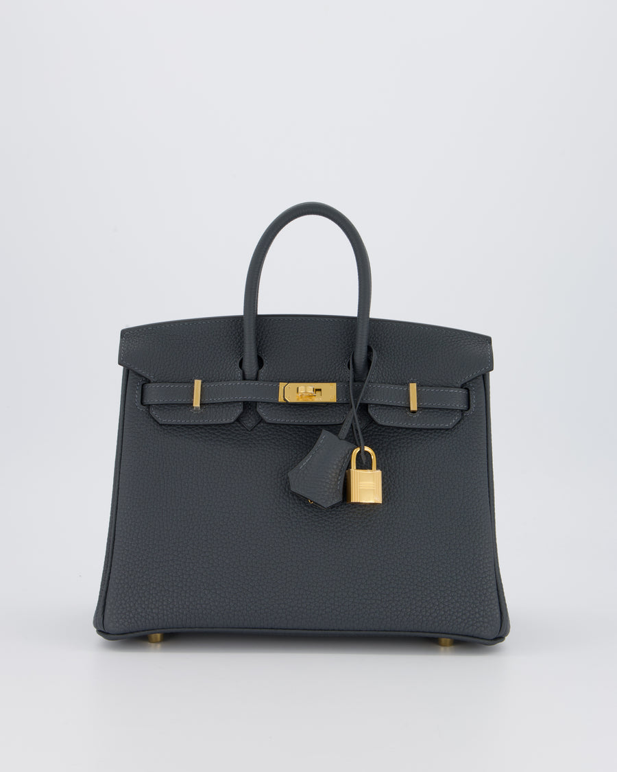 *RARE* Hermès Birkin 25 Retourne Bag in Gris Misty Togo Leather with Gold Hardware