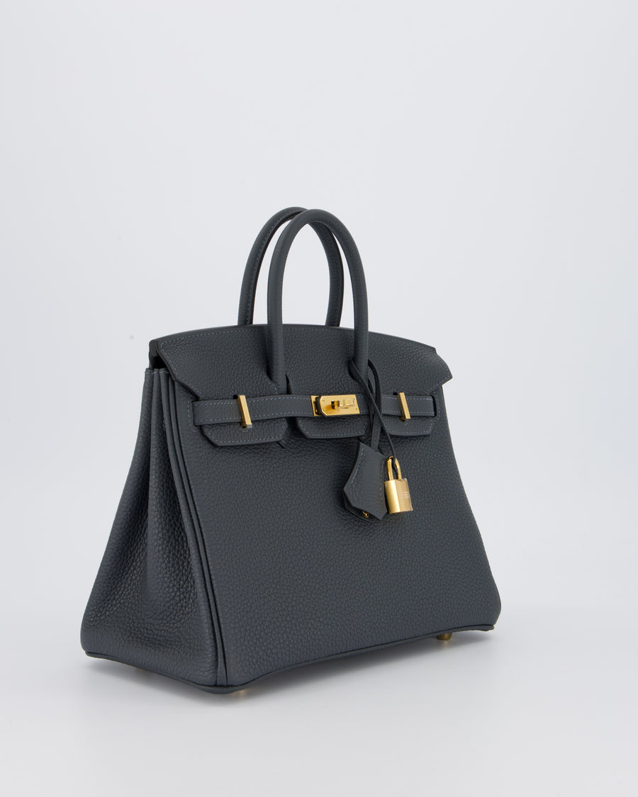 *RARE* Hermès Birkin 25 Retourne Bag in Gris Misty Togo Leather with Gold Hardware