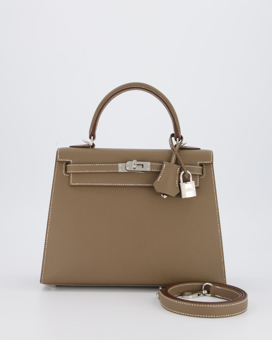 Hermès Kelly 25 Sellier Bag in Etoupe Epsom Leather with Palladium Hardware