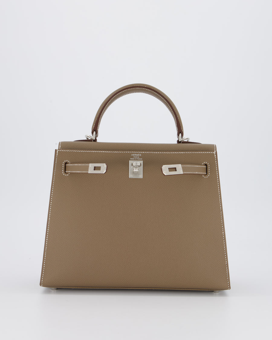 Hermès Kelly 25 Sellier Bag in Etoupe Epsom Leather with Palladium Hardware