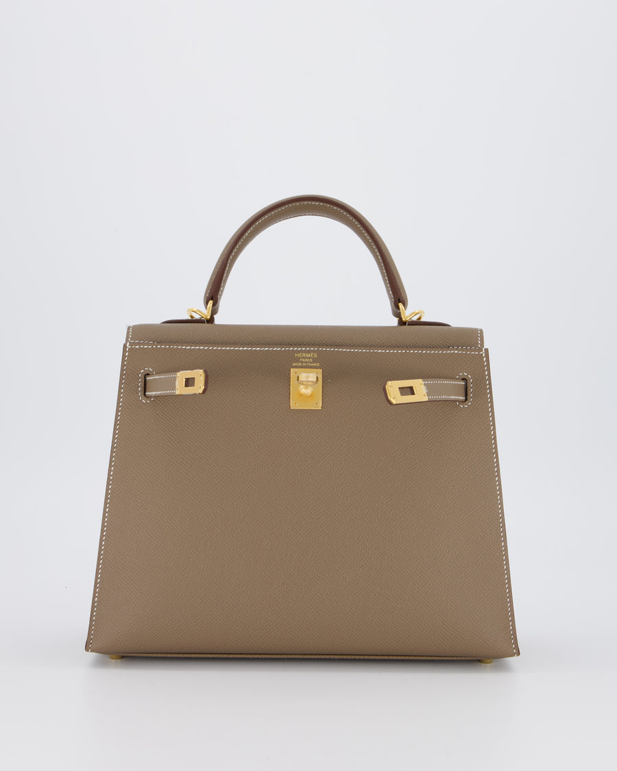 Hermès Kelly 25 Sellier in Etoupe Epsom Leather with Gold Hardware