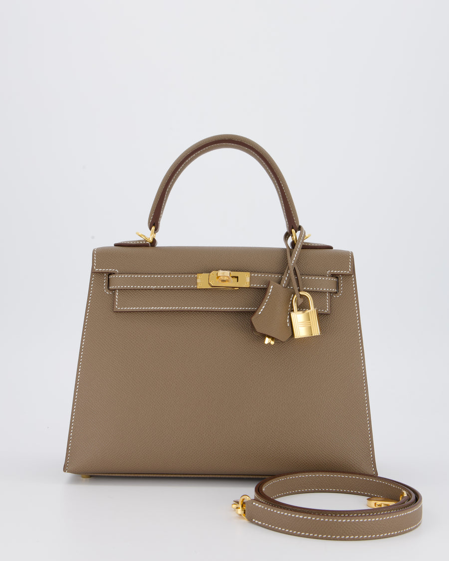 Hermès Kelly 25 Sellier in Etoupe Epsom Leather with Gold Hardware