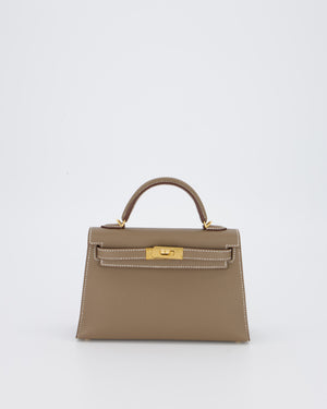 *HOT* Hermès Mini Kelly II 20 Bag in Etoupe Epsom Leather with Gold Hardware