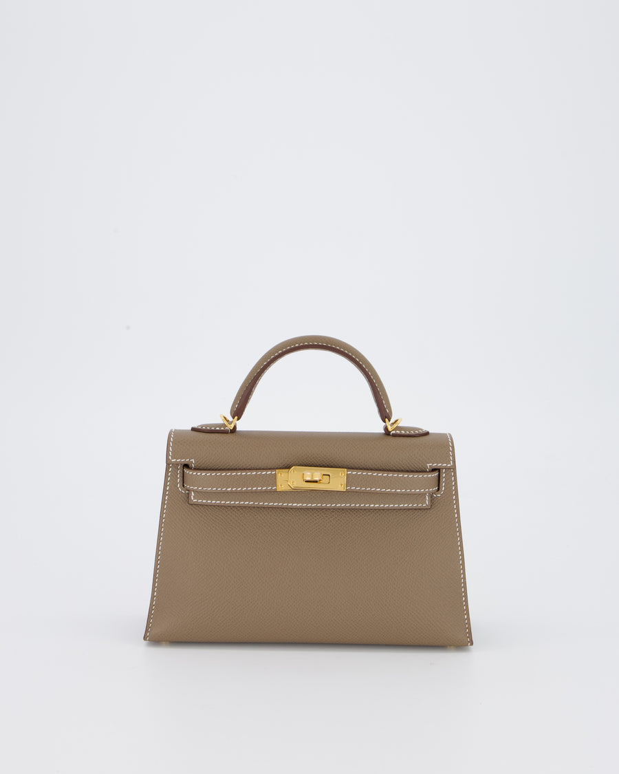 *HOT* Hermès Mini Kelly II 20 Bag in Etoupe Epsom Leather with Gold Hardware
