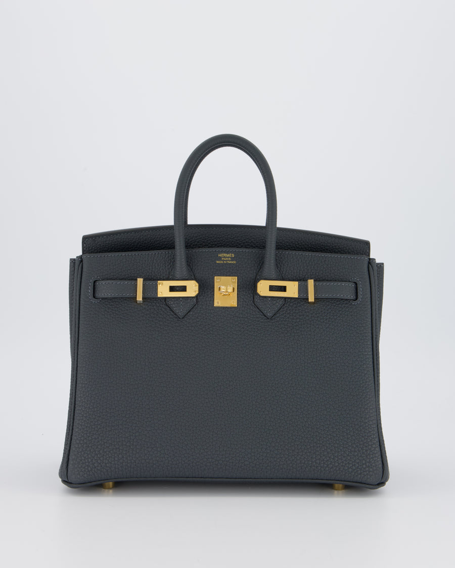 *RARE* Hermès Birkin 25 Retourne Bag in Gris Misty Togo Leather with Gold Hardware