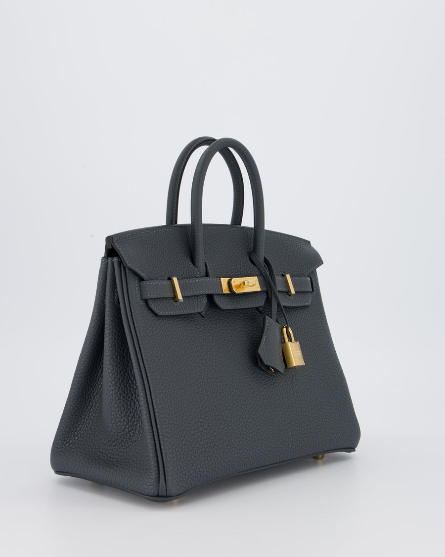 *RARE* Hermès Birkin 25 Retourne Bag in Gris Misty Togo Leather with Gold Hardware