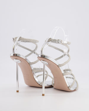 Le Silla Silver Metallic Heeled Sandals with Crystal Embellished Straps Size EU 38.5