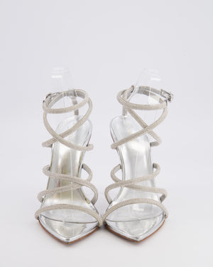 Le Silla Silver Metallic Heeled Sandals with Crystal Embellished Straps Size EU 38.5