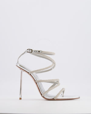 Le Silla Silver Metallic Heeled Sandals with Crystal Embellished Straps Size EU 38.5