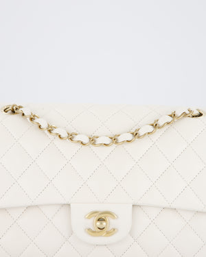 Chanel White Medium Classic Double Flap Bag in Caviar Leather with Champagne Gold Hardware