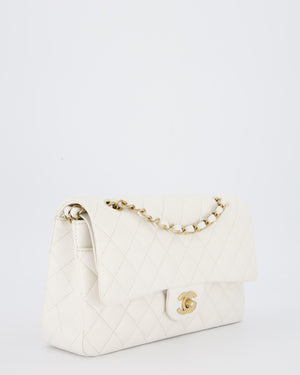 Chanel White Medium Classic Double Flap Bag in Caviar Leather with Champagne Gold Hardware