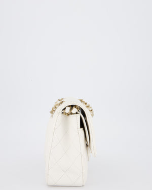 Chanel White Medium Classic Double Flap Bag in Caviar Leather with Champagne Gold Hardware
