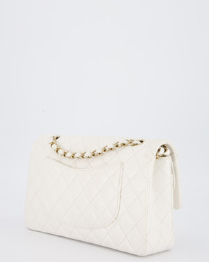 Chanel White Medium Classic Double Flap Bag in Caviar Leather with Champagne Gold Hardware