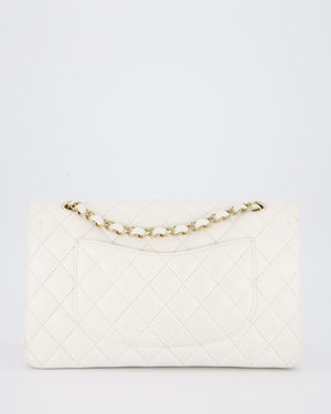 Chanel White Medium Classic Double Flap Bag in Caviar Leather with Champagne Gold Hardware