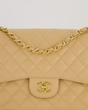 Chanel Jumbo Classic Double Flap Bag in Beige Clair Caviar Leather with Gold Hardware