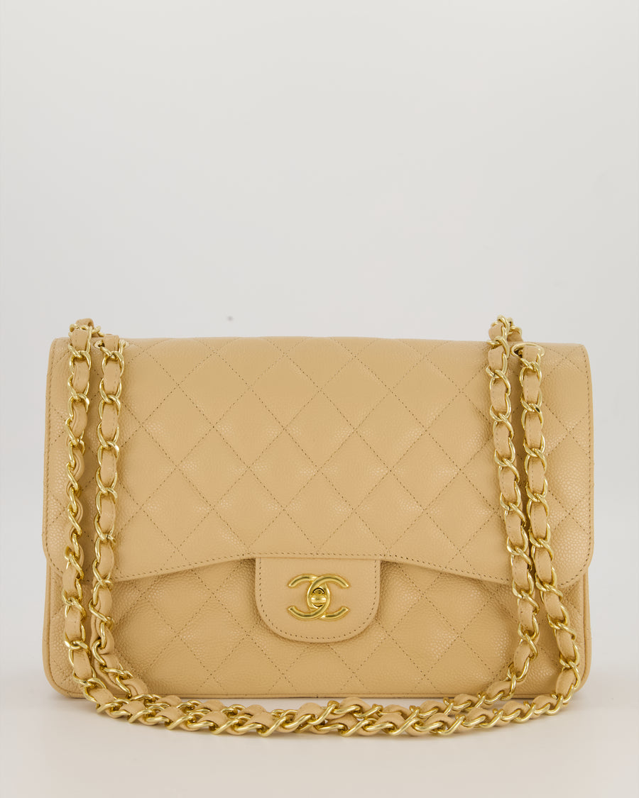 Chanel Jumbo Classic Double Flap Bag in Beige Clair Caviar Leather with Gold Hardware