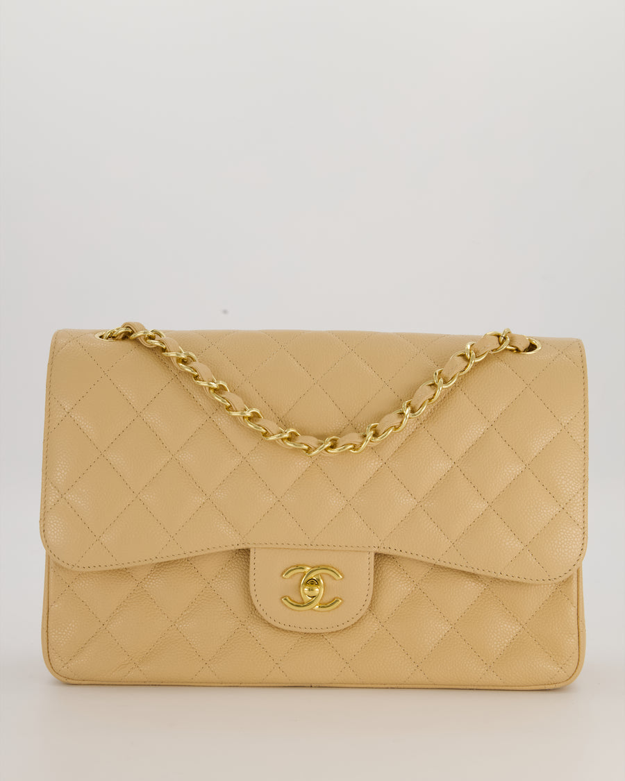 Chanel Jumbo Classic Double Flap Bag in Beige Clair Caviar Leather with Gold Hardware