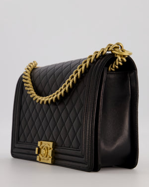 Chanel Medium Boy Bag in Black Lambskin Leather with Gold Hardware