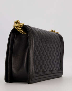 Chanel Medium Boy Bag in Black Lambskin Leather with Gold Hardware
