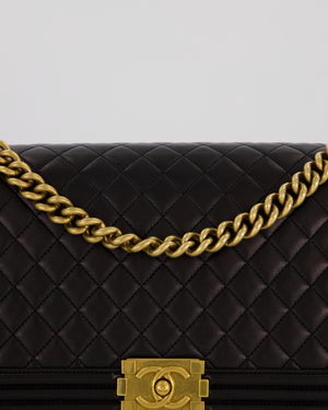 Chanel Medium Boy Bag in Black Lambskin Leather with Gold Hardware