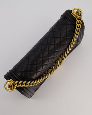 Chanel Medium Boy Bag in Black Lambskin Leather with Gold Hardware