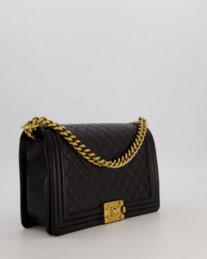 Chanel Medium Boy Bag in Black Lambskin Leather with Gold Hardware