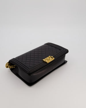 Chanel Medium Boy Bag in Black Lambskin Leather with Gold Hardware