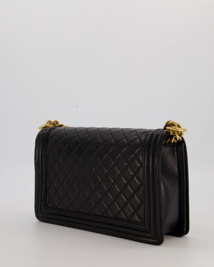 Chanel Medium Boy Bag in Black Lambskin Leather with Gold Hardware