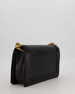 Chanel Medium Boy Bag in Black Lambskin Leather with Gold Hardware