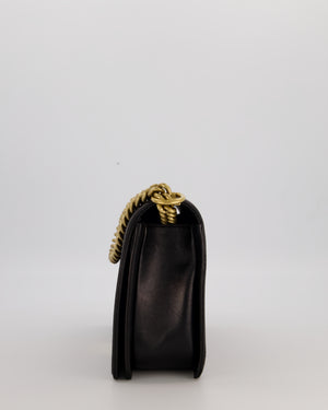 Chanel Medium Boy Bag in Black Lambskin Leather with Gold Hardware