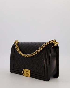 Chanel Medium Boy Bag in Black Lambskin Leather with Gold Hardware