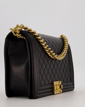 Chanel Medium Boy Bag in Black Lambskin Leather with Gold Hardware