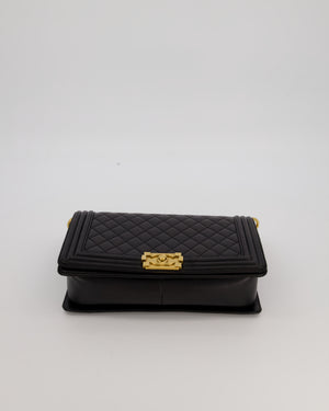 Chanel Medium Boy Bag in Black Lambskin Leather with Gold Hardware