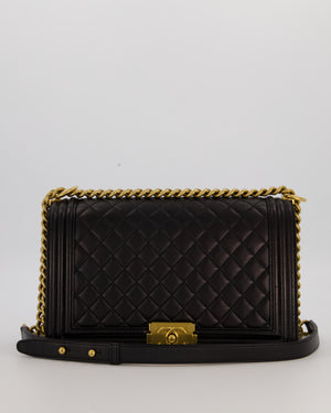 Chanel Medium Boy Bag in Black Lambskin Leather with Gold Hardware