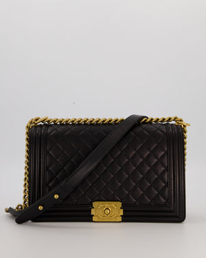 Chanel Medium Boy Bag in Black Lambskin Leather with Gold Hardware