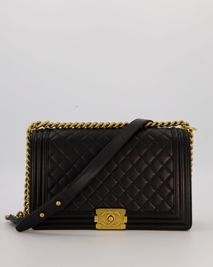 Chanel Medium Boy Bag in Black Lambskin Leather with Gold Hardware