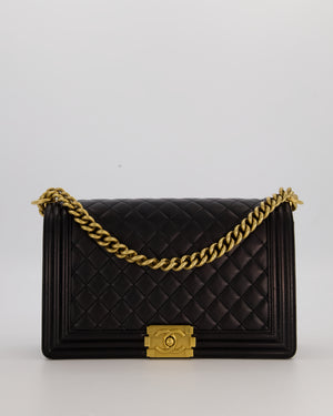 Chanel Medium Boy Bag in Black Lambskin Leather with Gold Hardware
