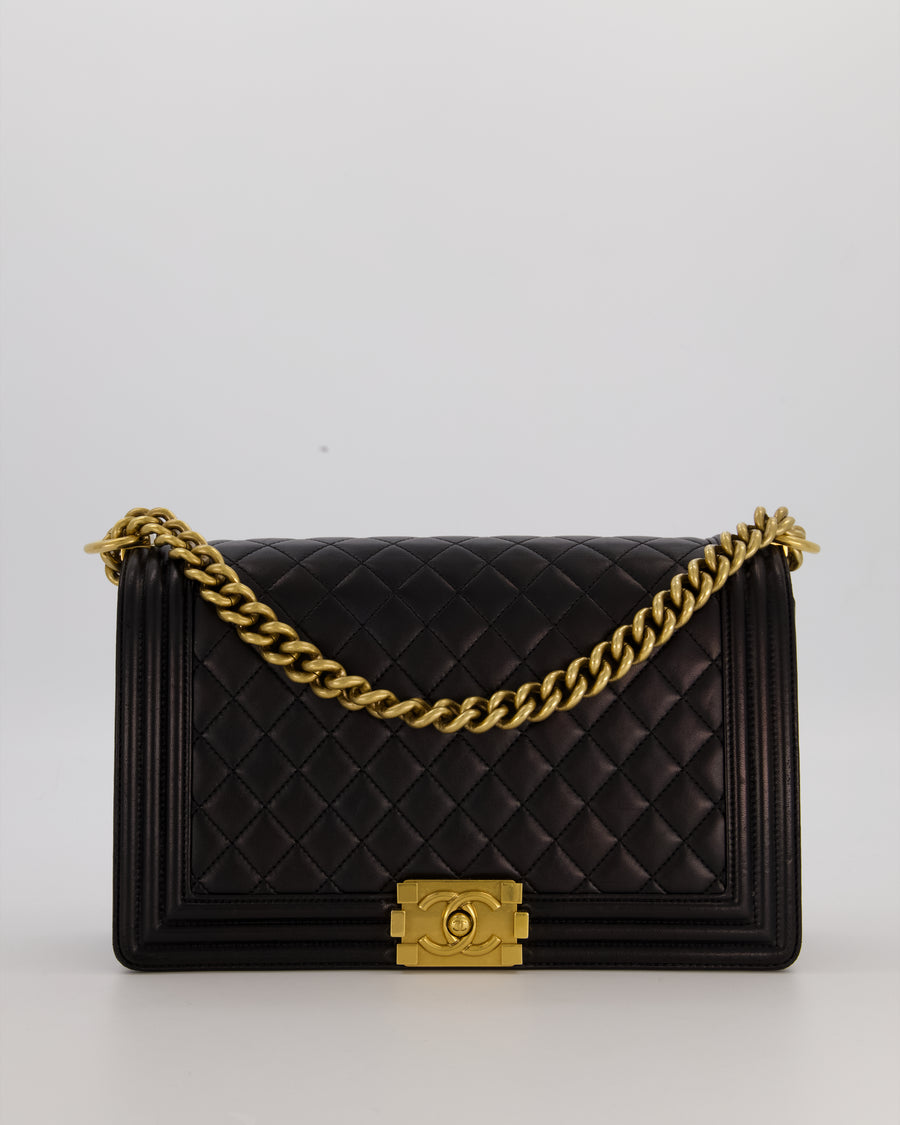 Chanel Medium Boy Bag in Black Lambskin Leather with Gold Hardware