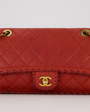 Chanel Red Medium Happy Stitch Leather Flap Bag with Braided Edge Detail Lambskin Leather and Brushed Gold Hardware