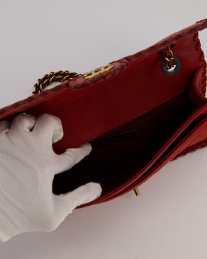 Chanel Red Medium Happy Stitch Leather Flap Bag with Braided Edge Detail Lambskin Leather and Brushed Gold Hardware