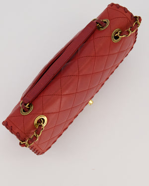 Chanel Red Medium Happy Stitch Leather Flap Bag with Braided Edge Detail Lambskin Leather and Brushed Gold Hardware