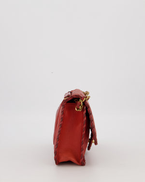 Chanel Red Medium Happy Stitch Leather Flap Bag with Braided Edge Detail Lambskin Leather and Brushed Gold Hardware