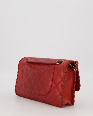 Chanel Red Medium Happy Stitch Leather Flap Bag with Braided Edge Detail Lambskin Leather and Brushed Gold Hardware