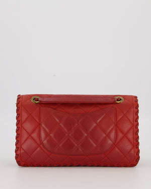 Chanel Red Medium Happy Stitch Leather Flap Bag with Braided Edge Detail Lambskin Leather and Brushed Gold Hardware
