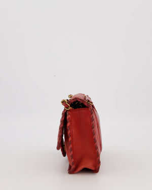 Chanel Red Medium Happy Stitch Leather Flap Bag with Braided Edge Detail Lambskin Leather and Brushed Gold Hardware
