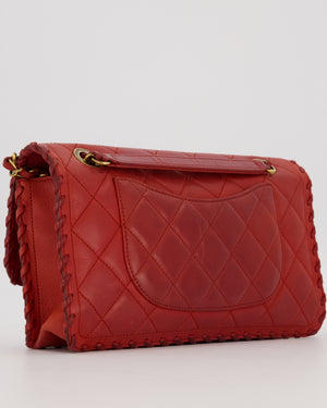 Chanel Red Medium Happy Stitch Leather Flap Bag with Braided Edge Detail Lambskin Leather and Brushed Gold Hardware